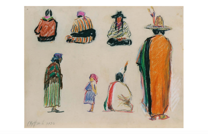 Clyfford Still Postcard featuring colorful drawings of indigenous people . PP-493 , 1936