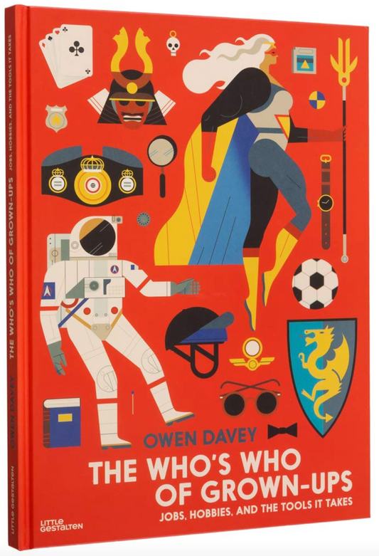 Bold illustrated cover of ‘The Who's Who of Grown-Ups: Jobs, Hobbies and the Tools It Takes’