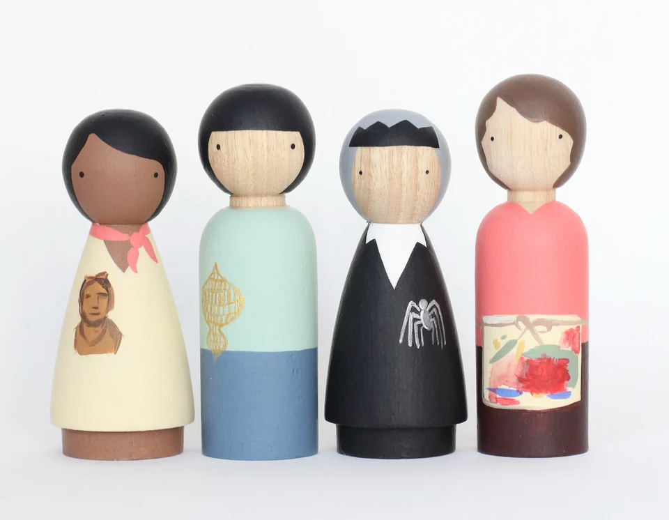 Wooden Women Artist Dolls: Augusta Savage, Ruth Asawa, Louise Bourgeois and Helen Frankenthaler