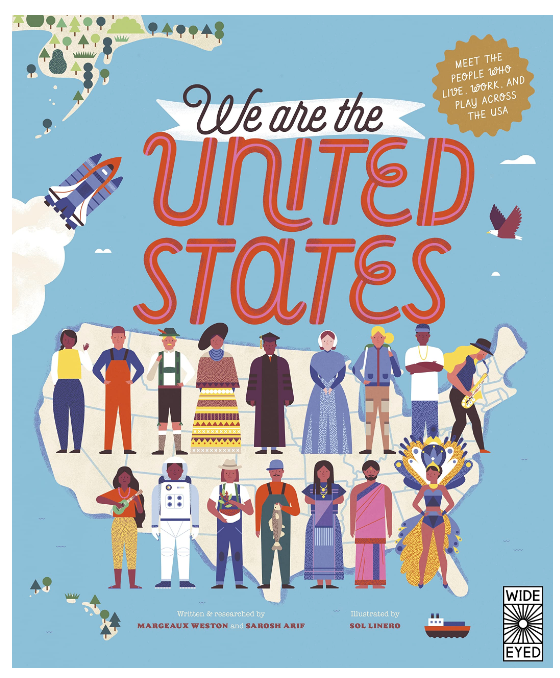 Hardcover children's book titled 'We Are the United States: Meet the People Who Live, Work, and Play Across the USA'