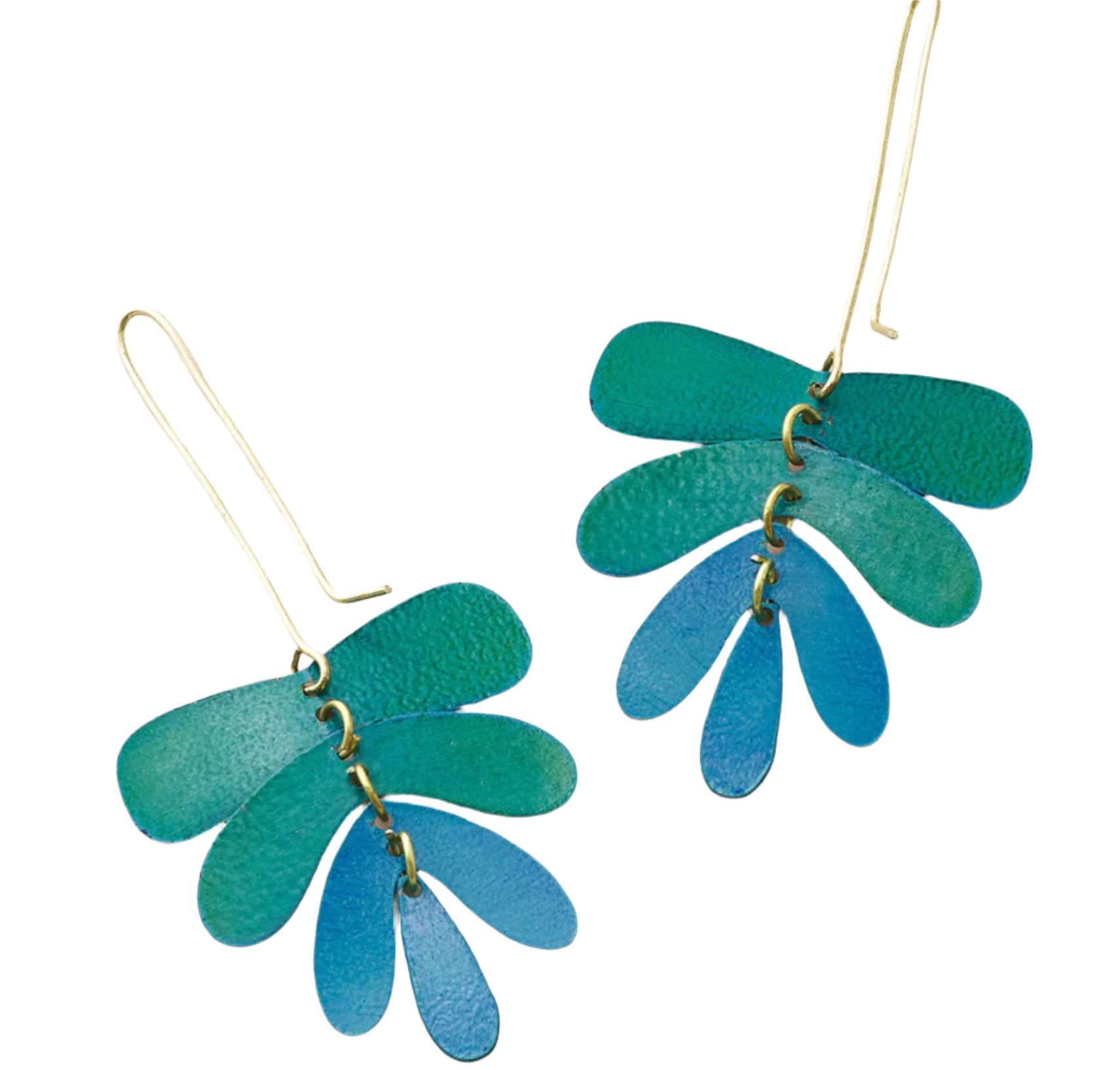 Matr Boomie ‘Chameli dangling leaf earrings/ teal patina’ 