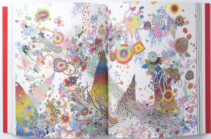 Inside page from “Walk the Line: The Art of Drawing” with colorful abstract drawings.
